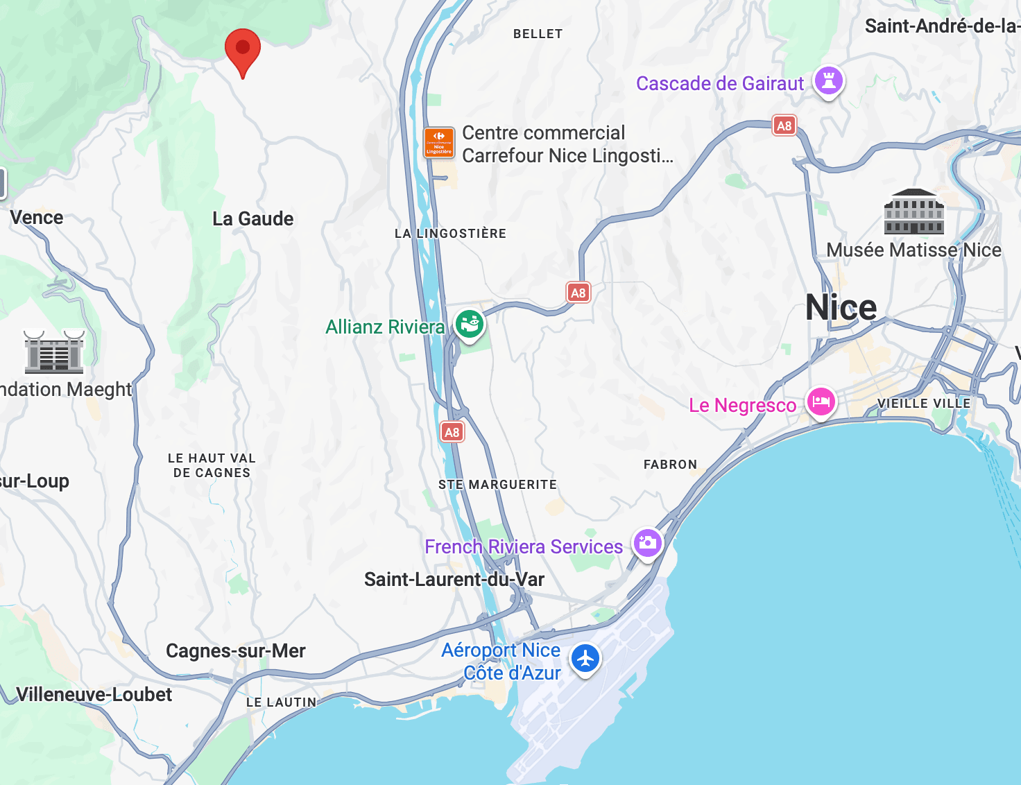 Plan d'accès Google Maps pour trouver le cabinet de sophrologie ori9ine situé à Saint-Jeannet, proche de Nice.